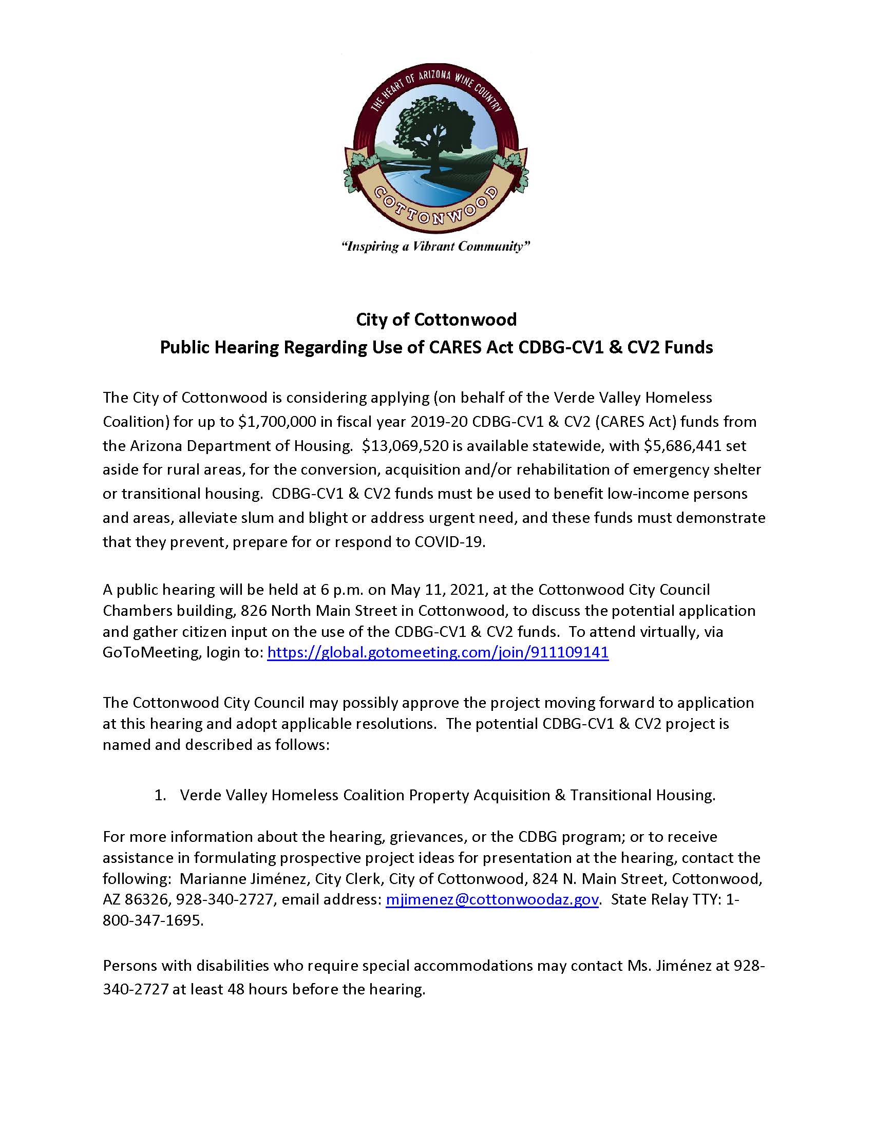 VVHC Second Public Hearing Notice