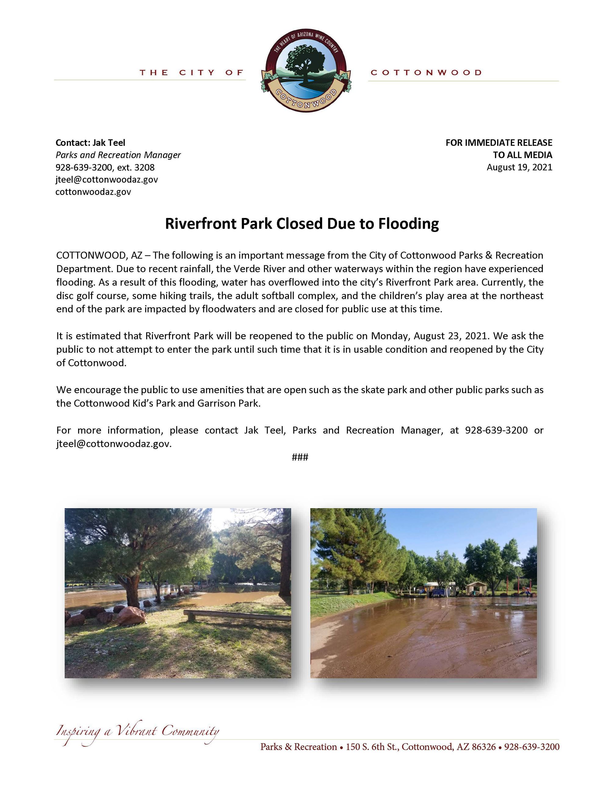 PRESS RELEASE - Riverfront Park Closed Due to Flooding