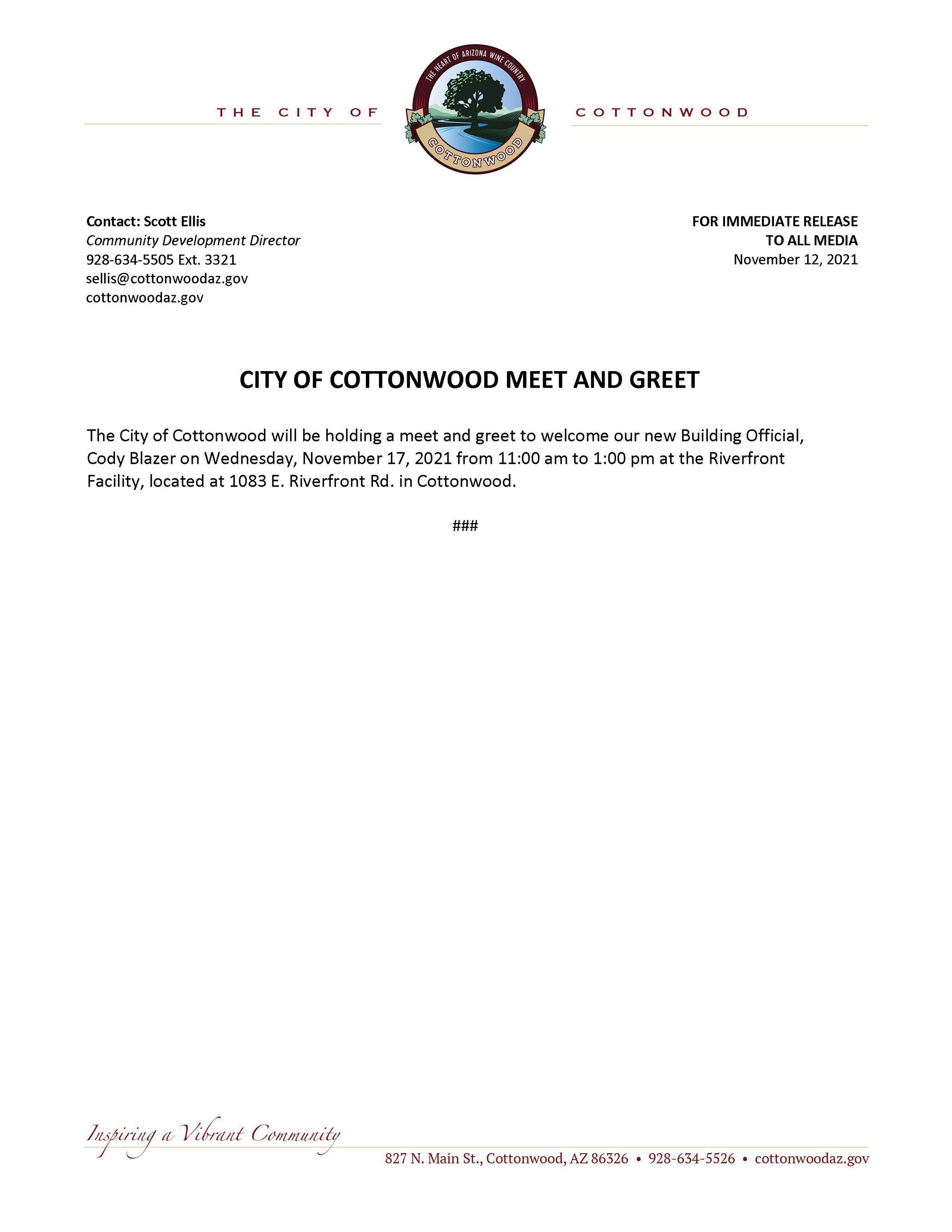 PRESS RELEASE - City of Cottonwood Meet and Greet