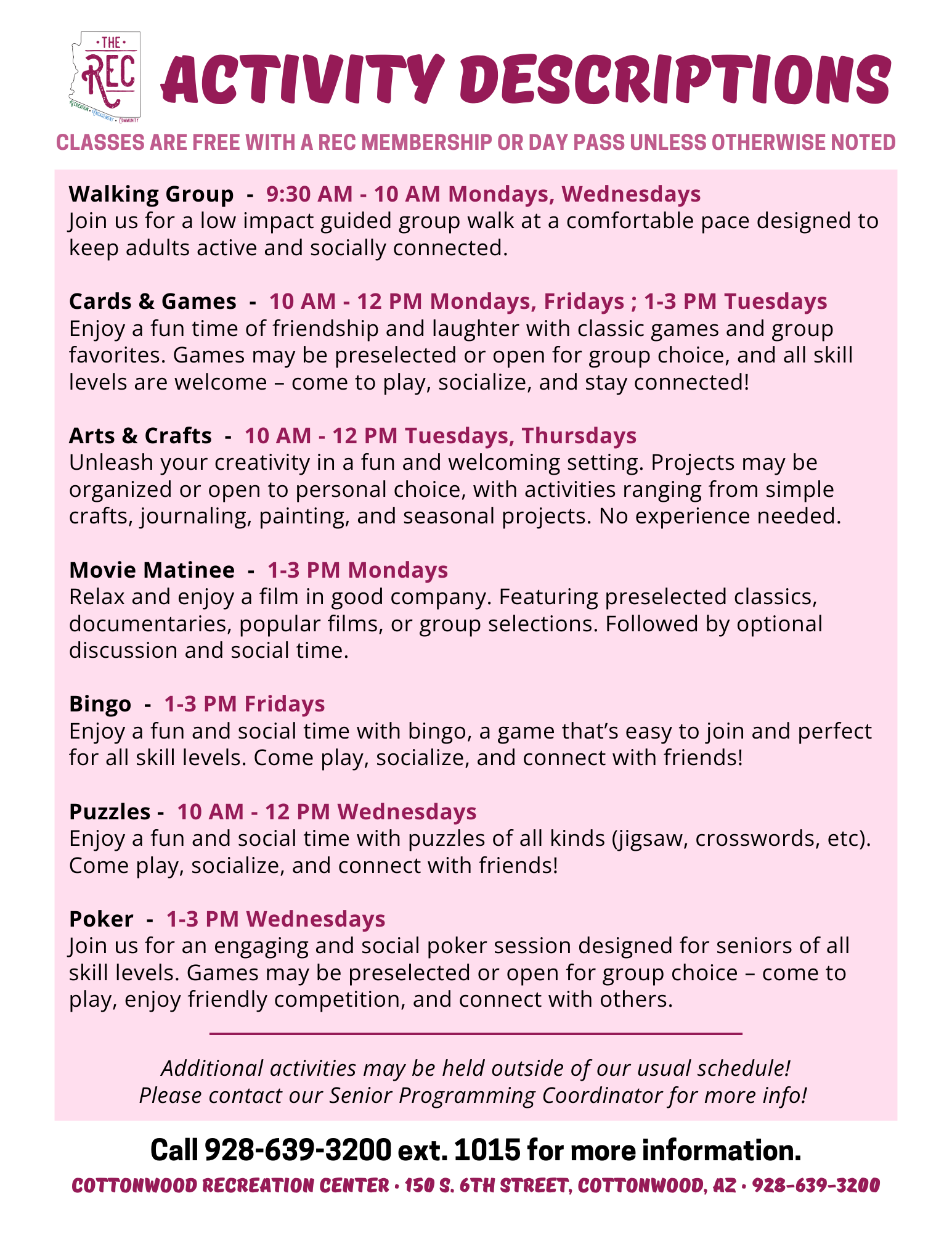 Senior Programs Schedule-back