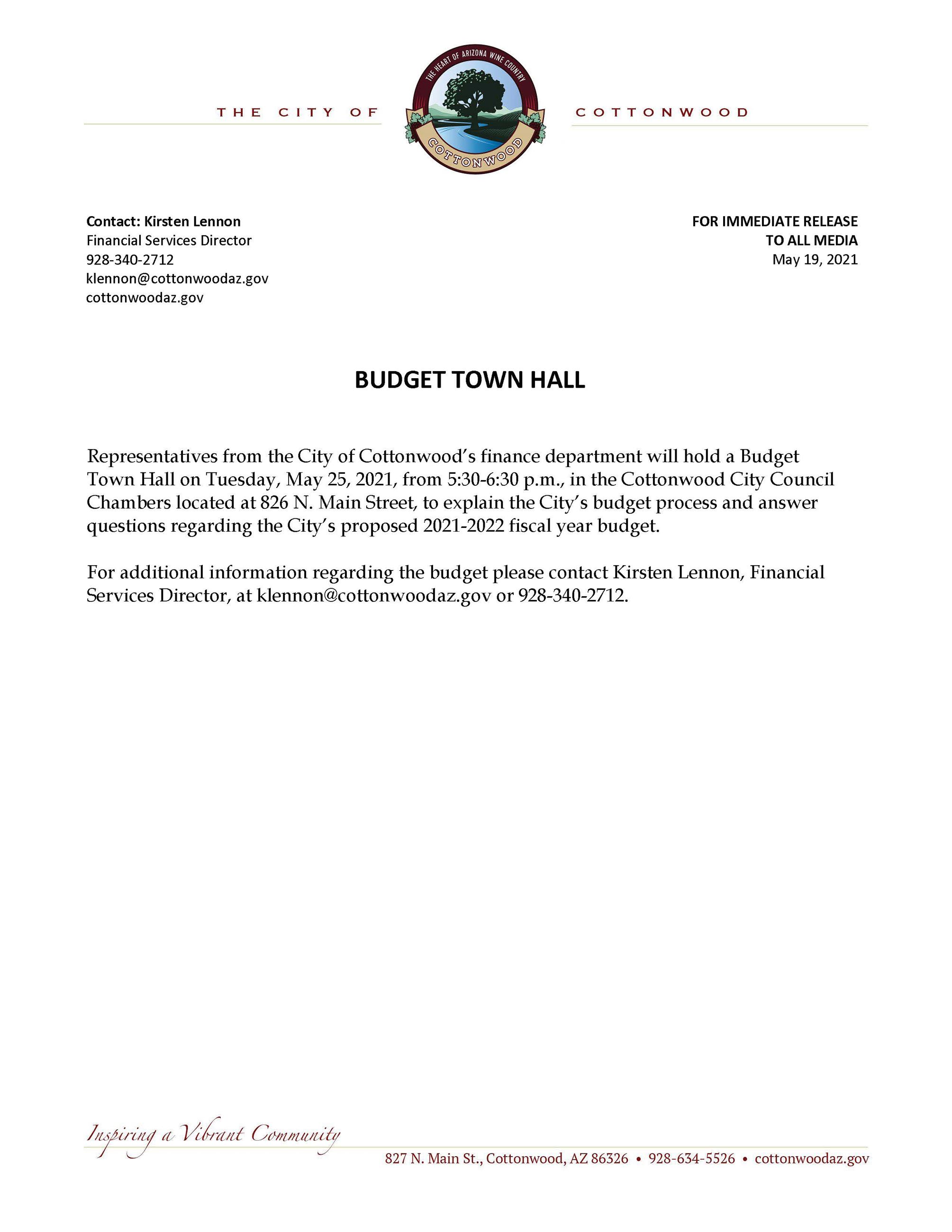 Press Release Budget Town Hall