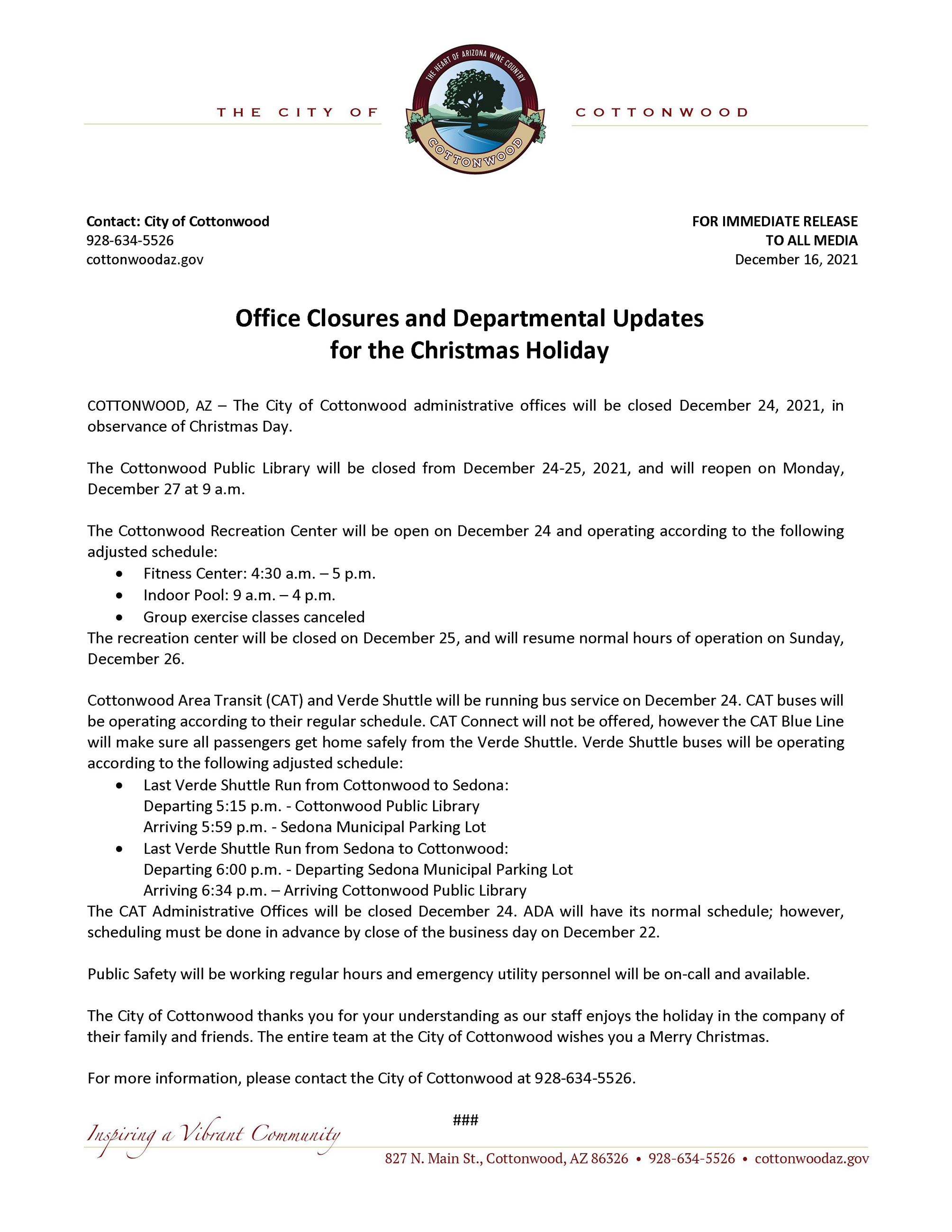 PRESS RELEASE - Christmas 2021