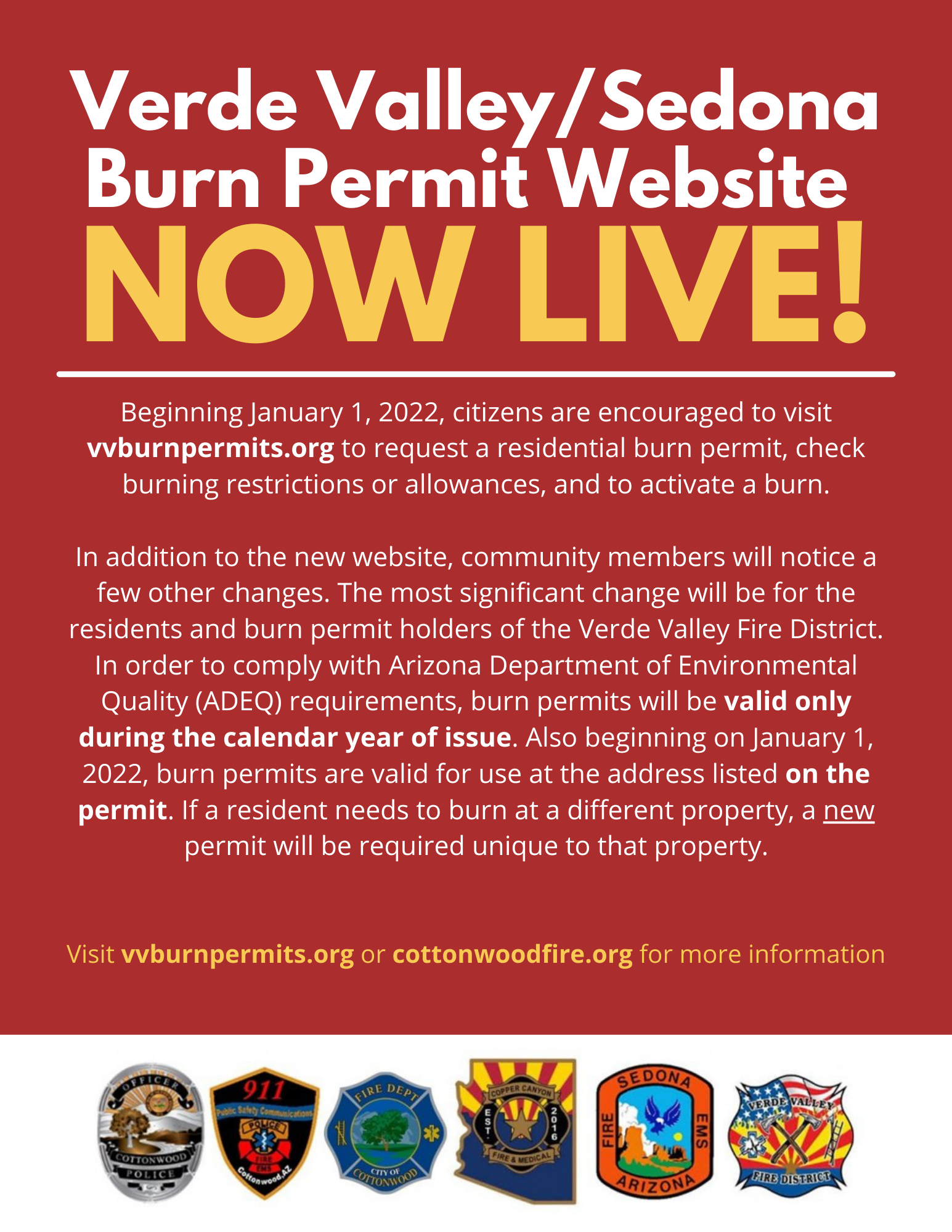 Verde ValleySedona Burn Permit Website NOW LIVE!