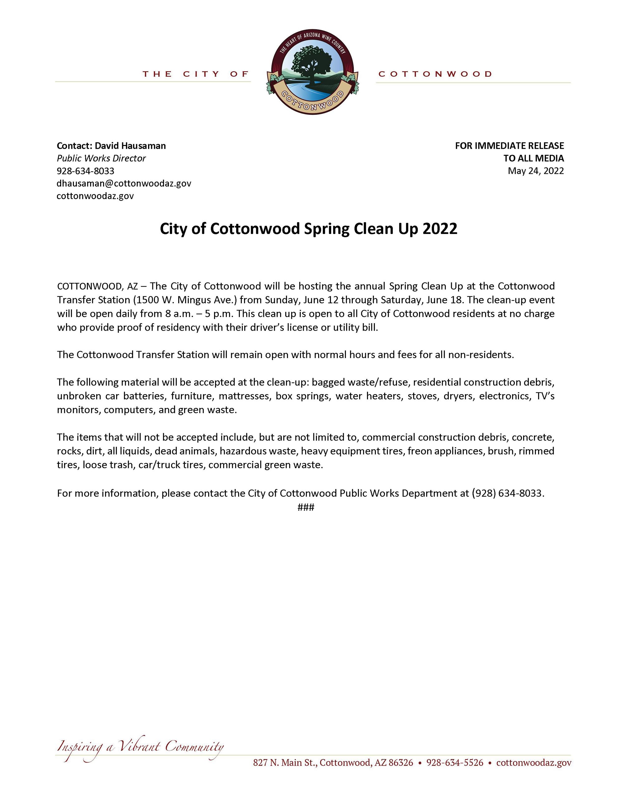 PRESS RELEASE - COC Spring Clean Up 2022 (1)
