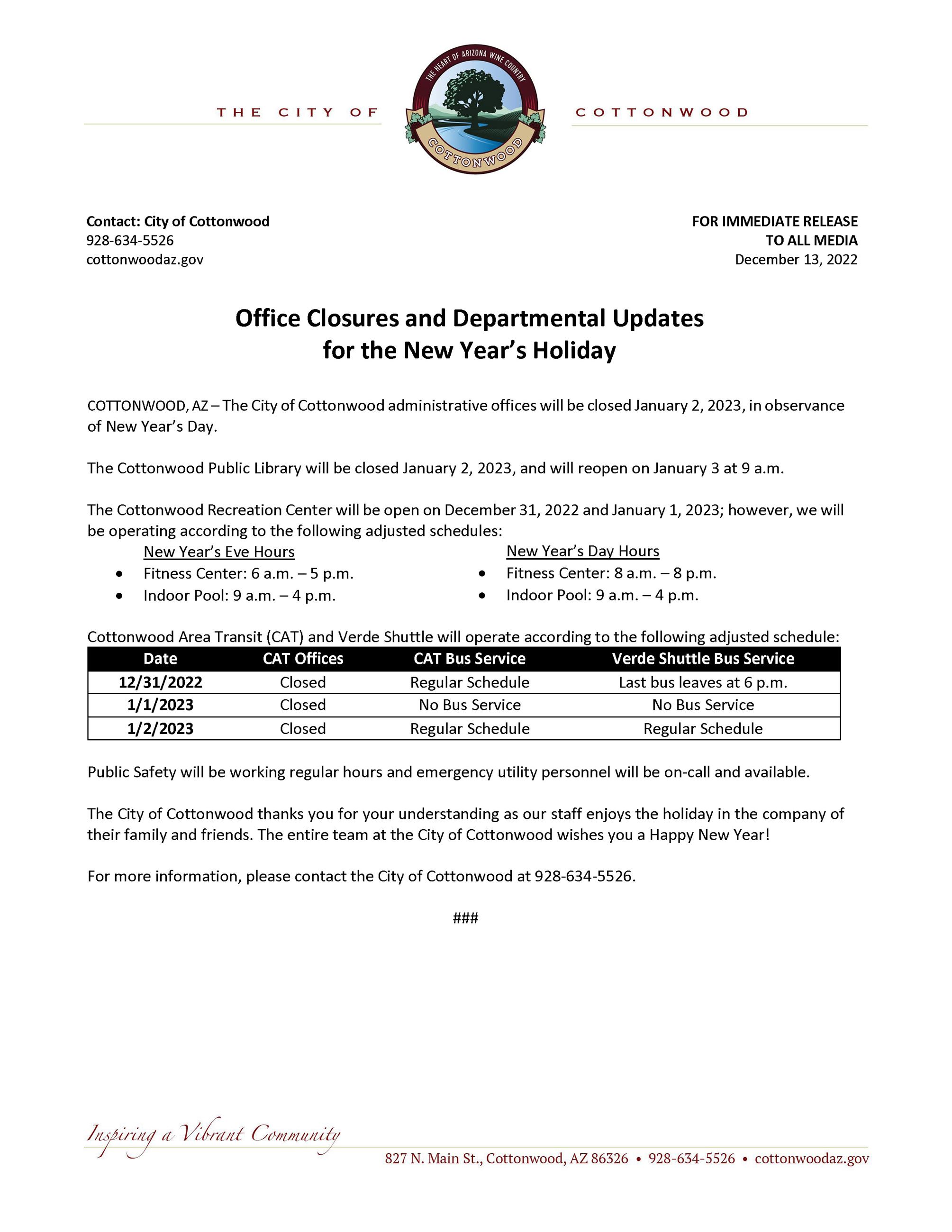 PRESS RELEASE - New Years 2022-23