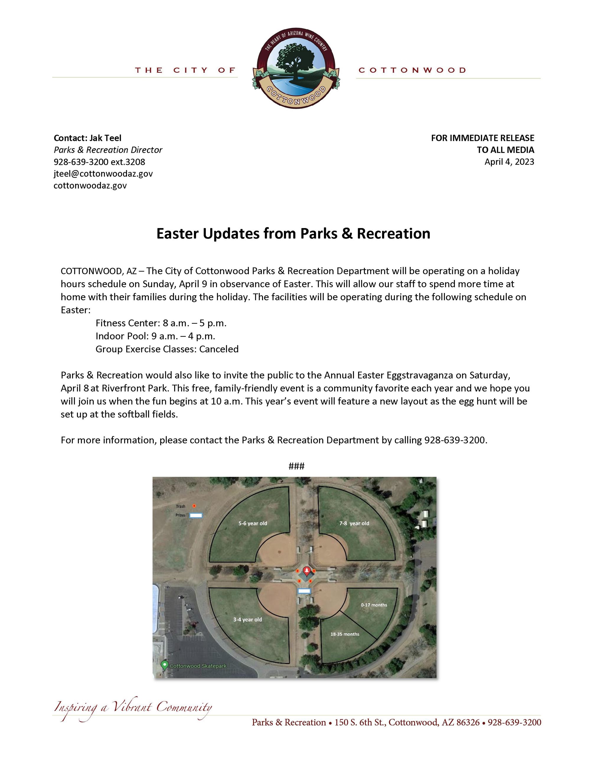 PRESS RELEASE - Easter Updates from Parks and Recreation