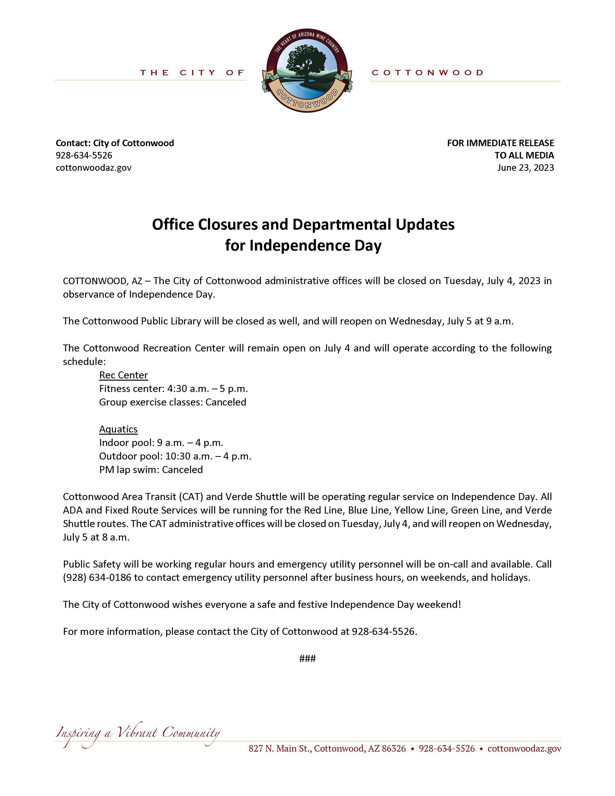 PRESS RELEASE - Independence Day 2023