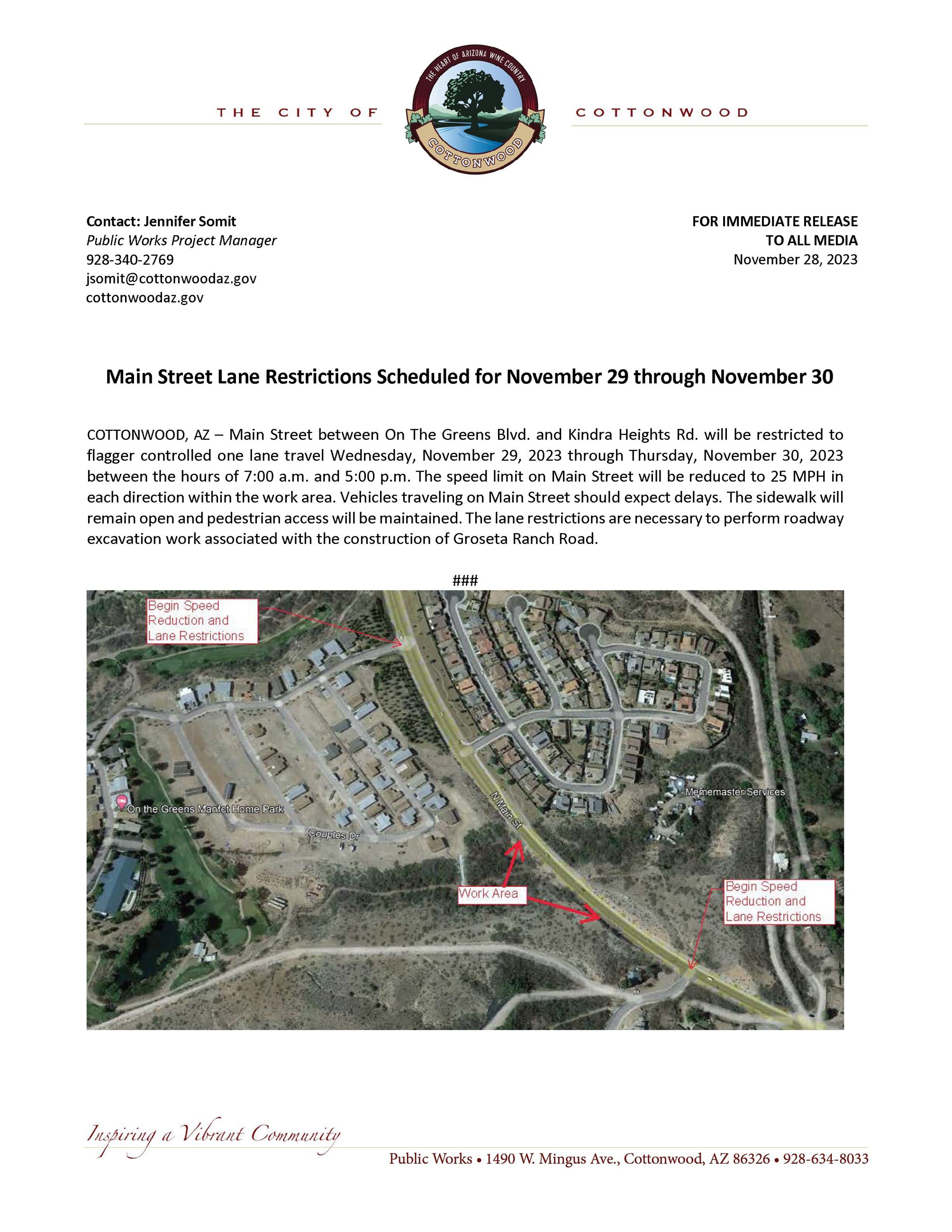 PRESS RELEASE Main Street Lane Restrictions 2023-11-28