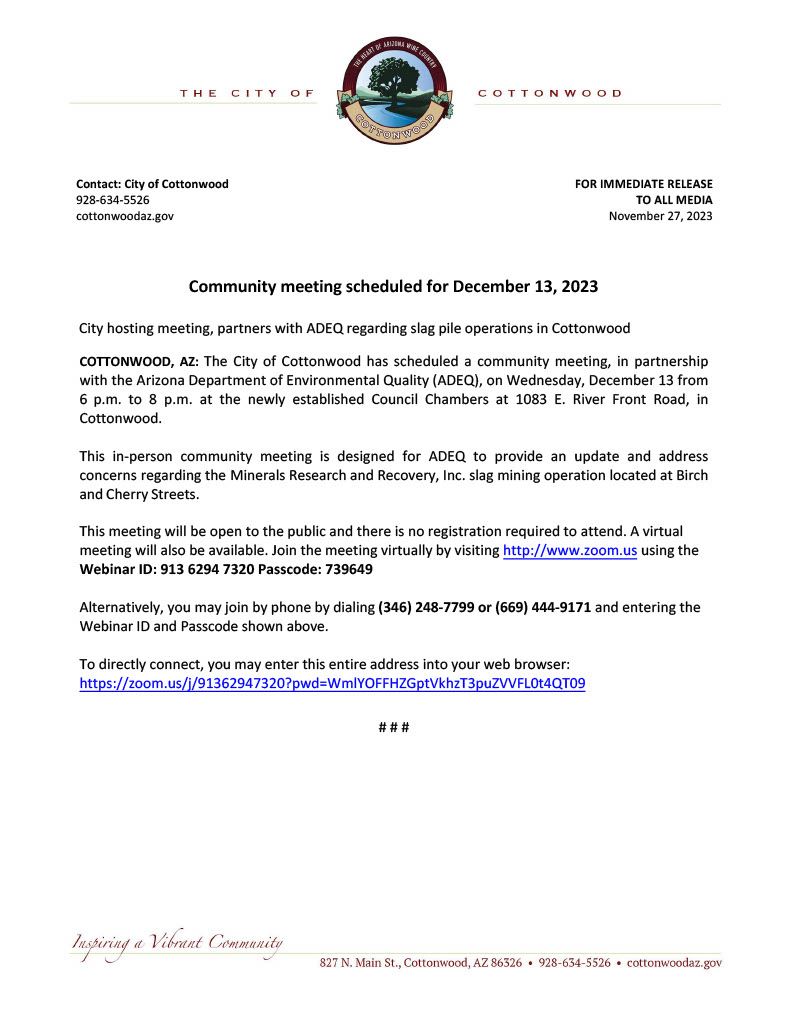 PRESS RELEASE - ADEQ Community Meeting for 12-13-2023