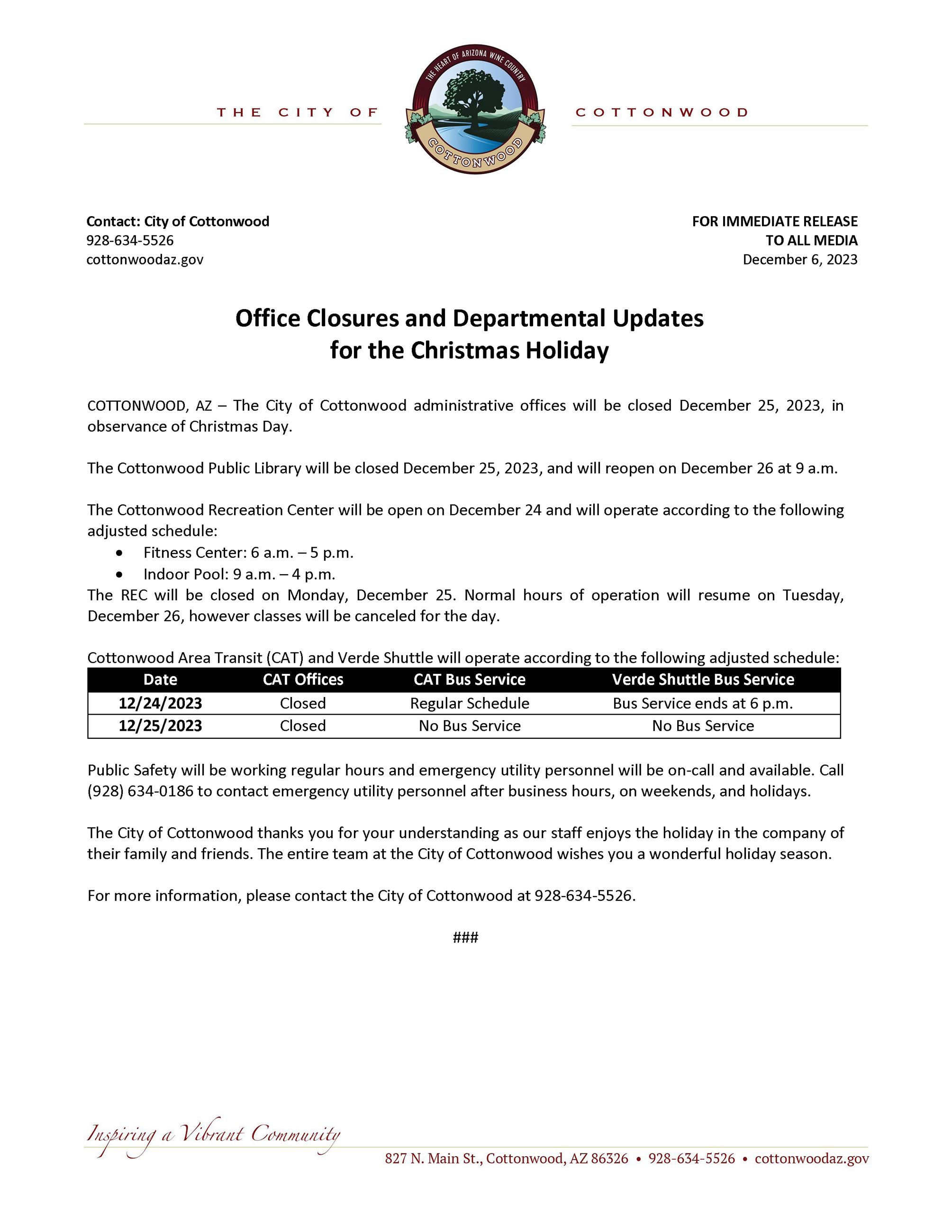 PRESS RELEASE - Christmas 2023