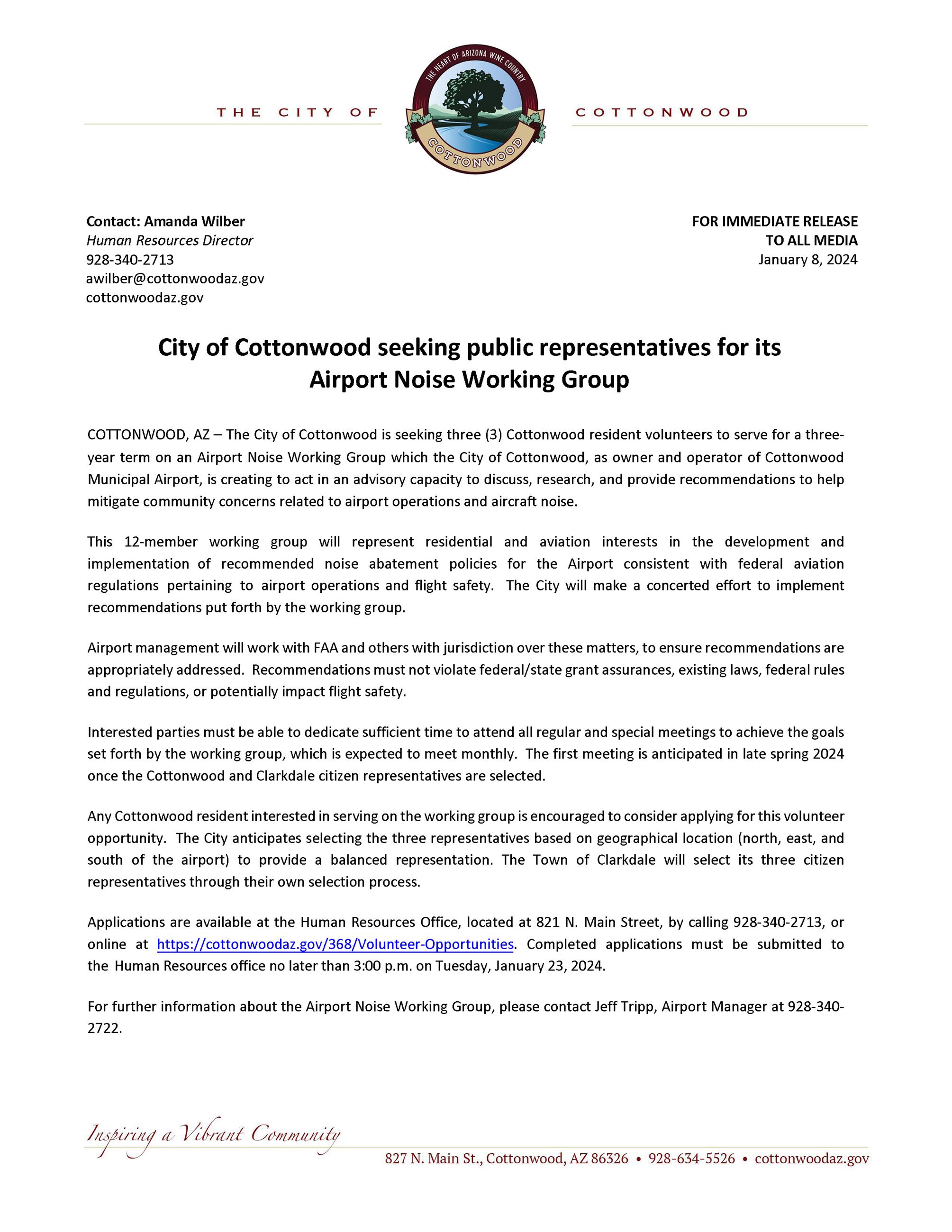 Press Release - Airport Noise Working Group Citizen Representatives