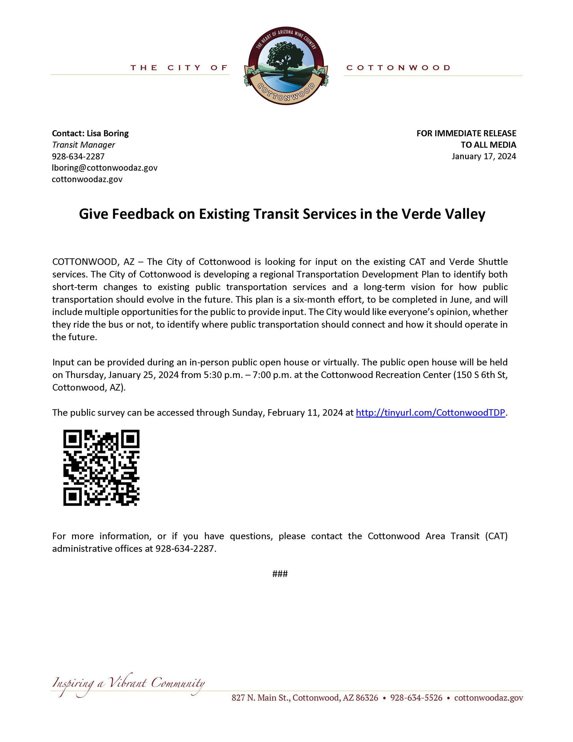 PRESS RELEASE - Give Feedback on Transit Services