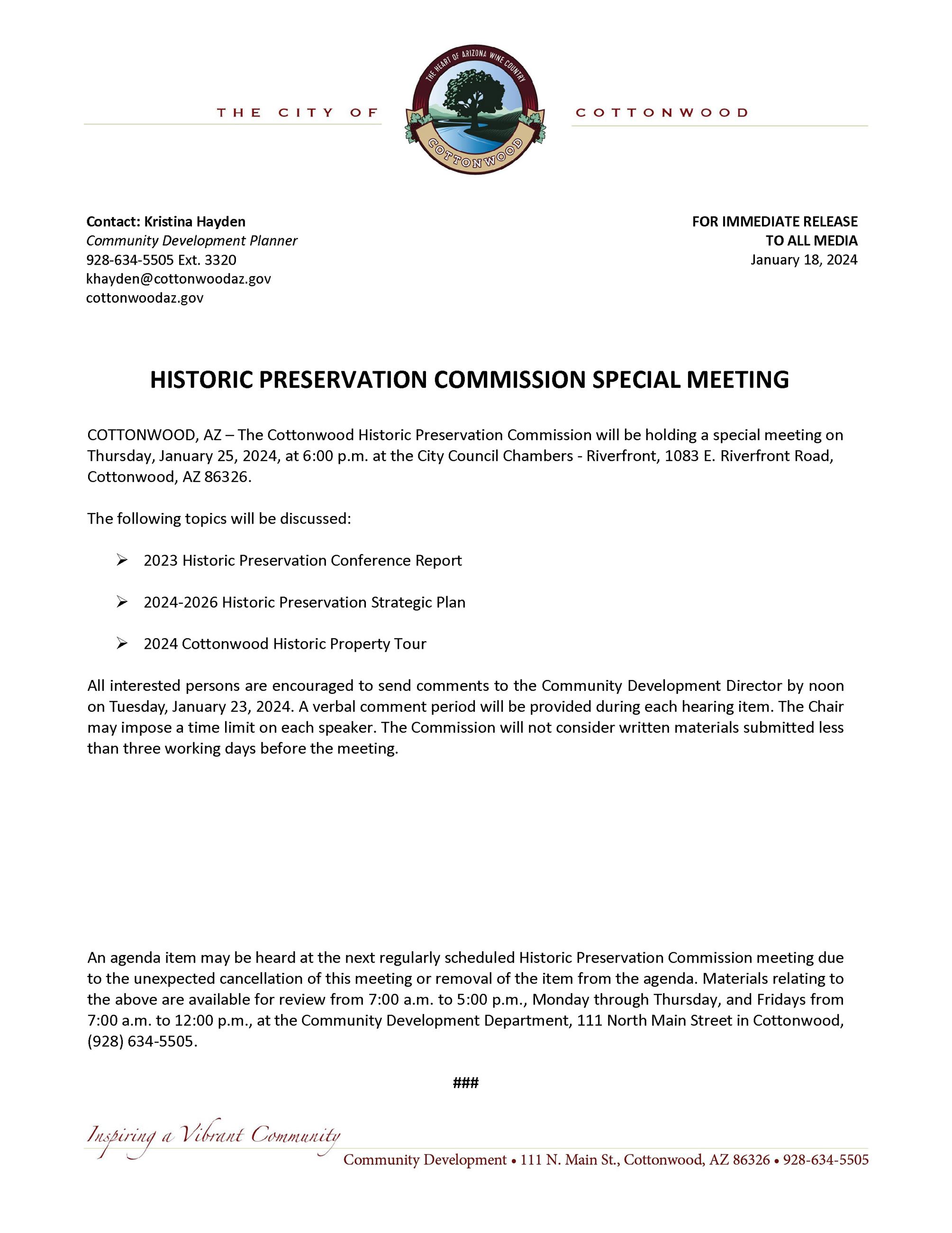 Press Release - HPC Special Meeting