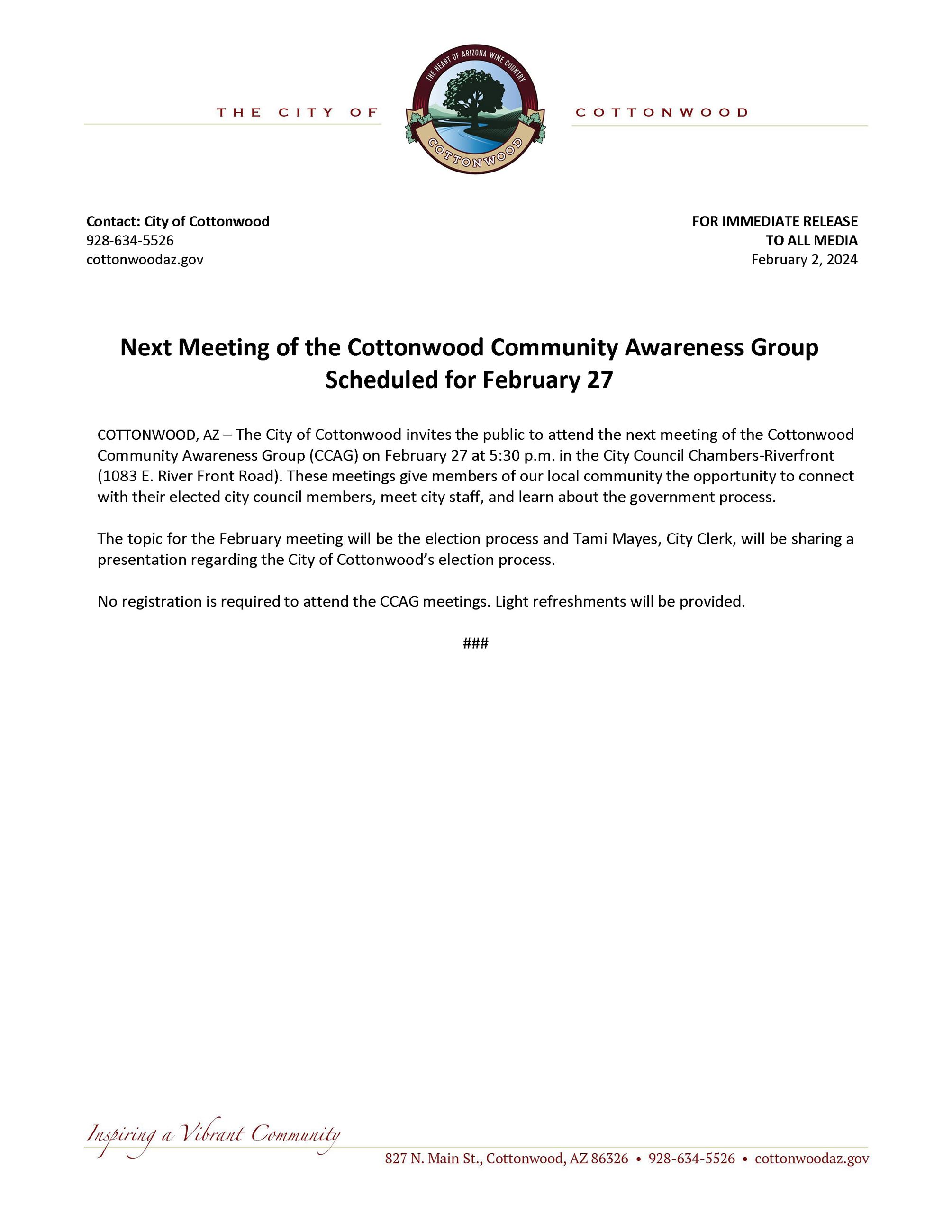 PRESS RELEASE - CCAG Meeting 2-27-2024