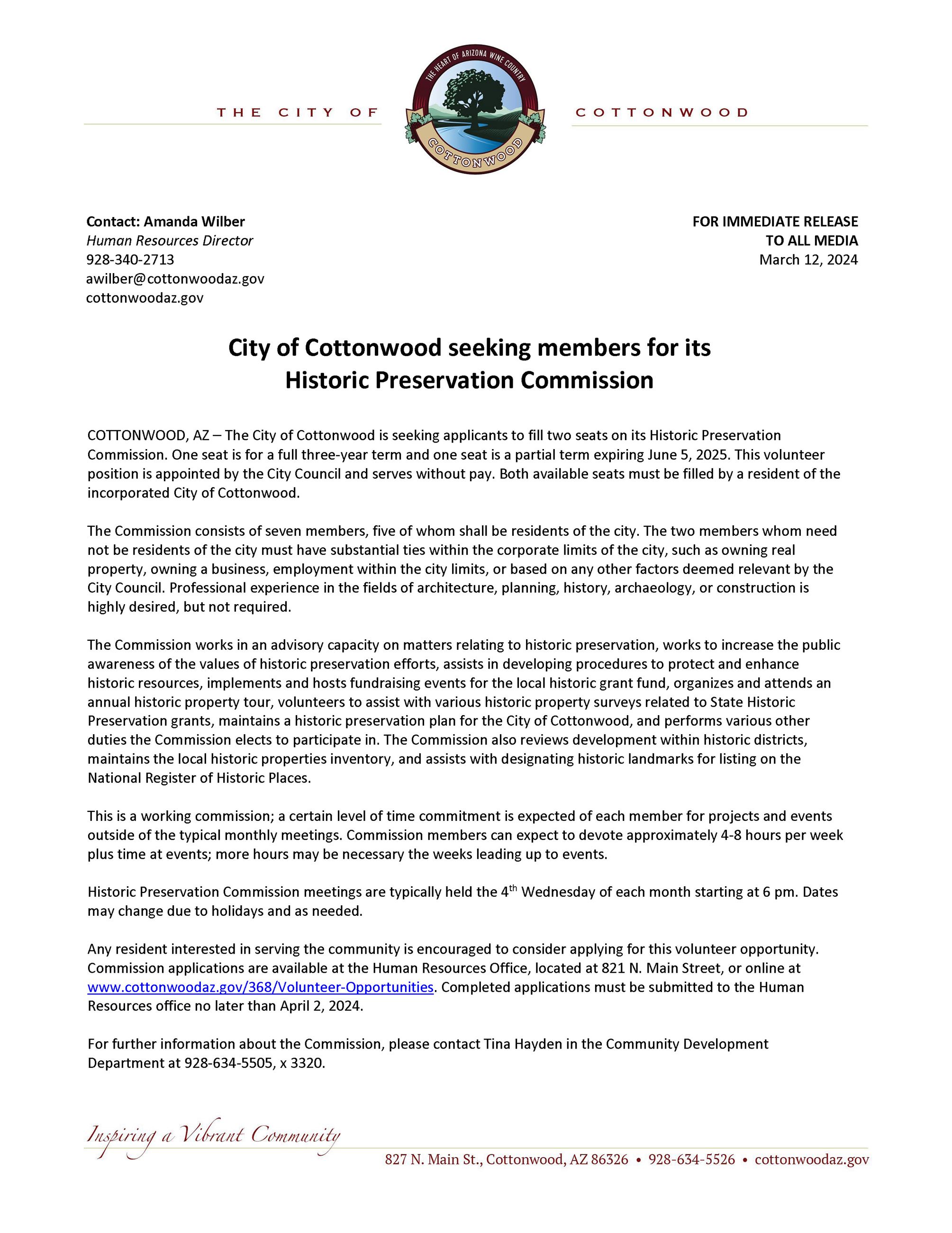 Press Release - Historic Preservation Commission 4-2-24