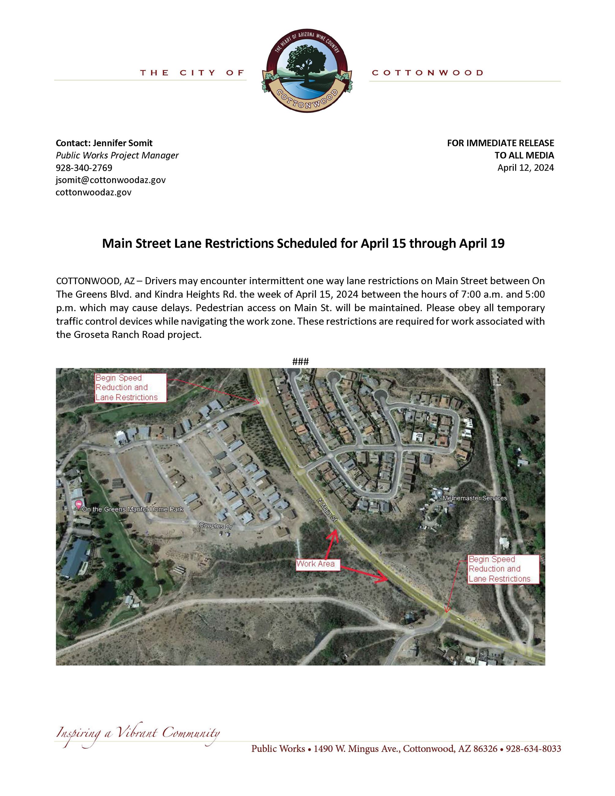 PRESS RELEASE - Main Street Lane Restrictions