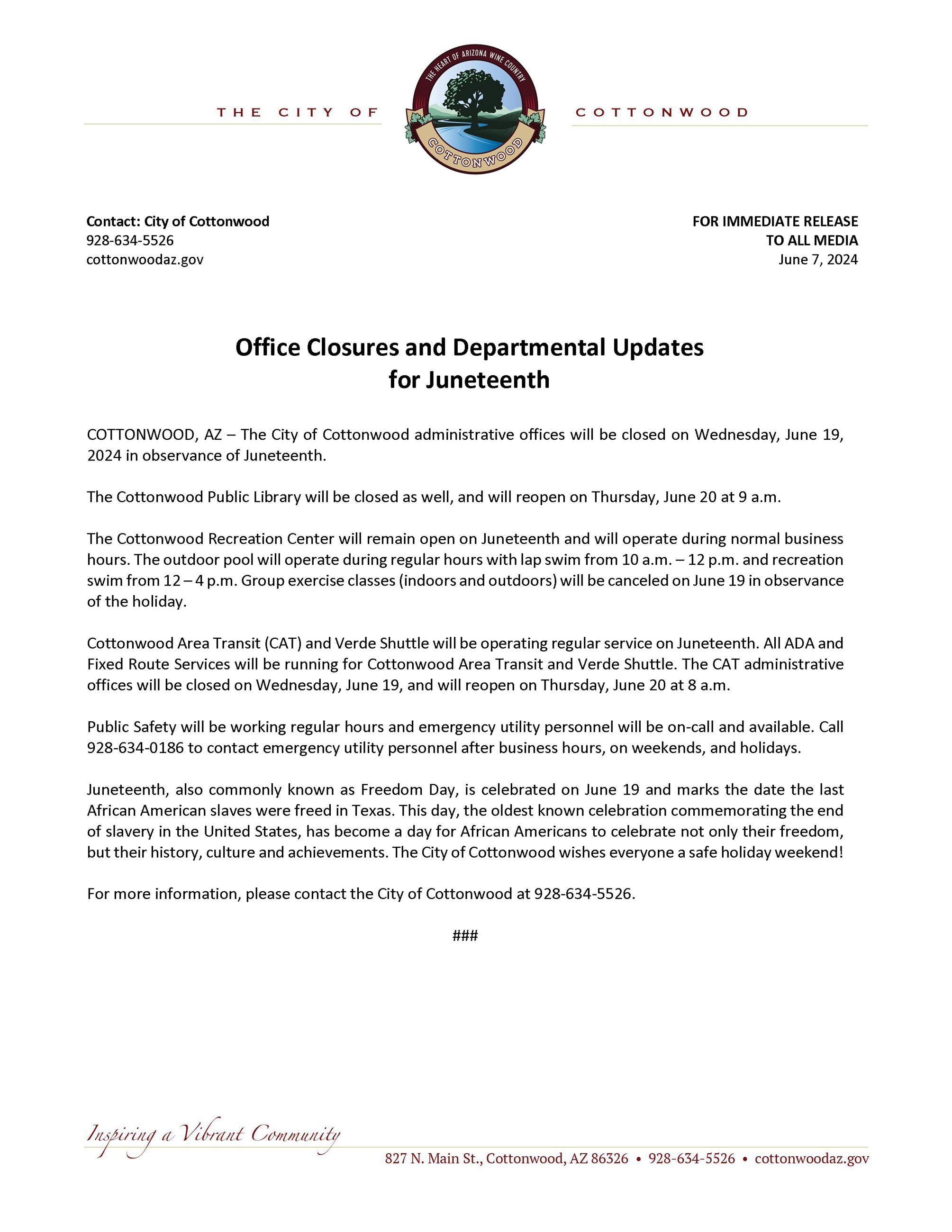 PRESS RELEASE - Juneteenth 2024