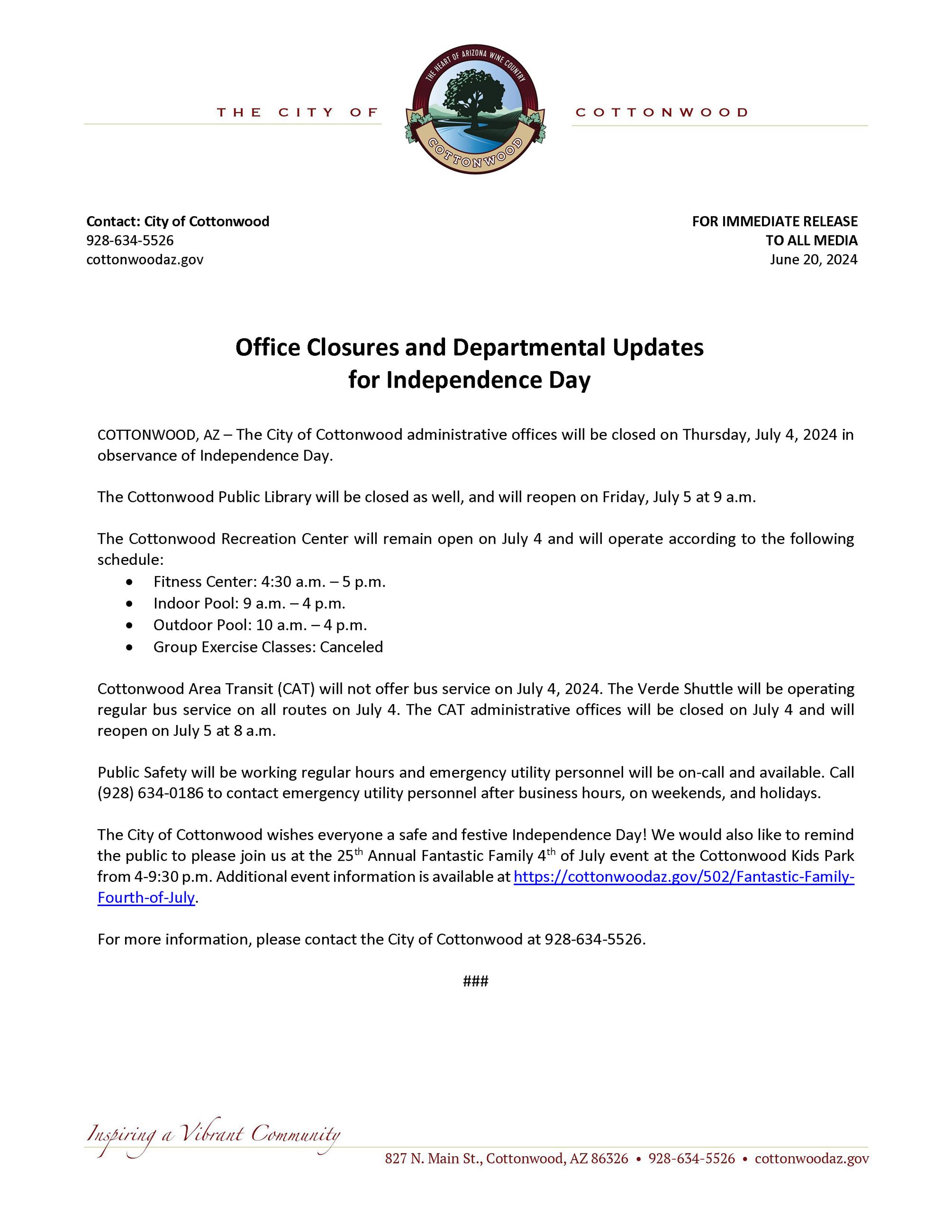 PRESS RELEASE - Independence Day 2024