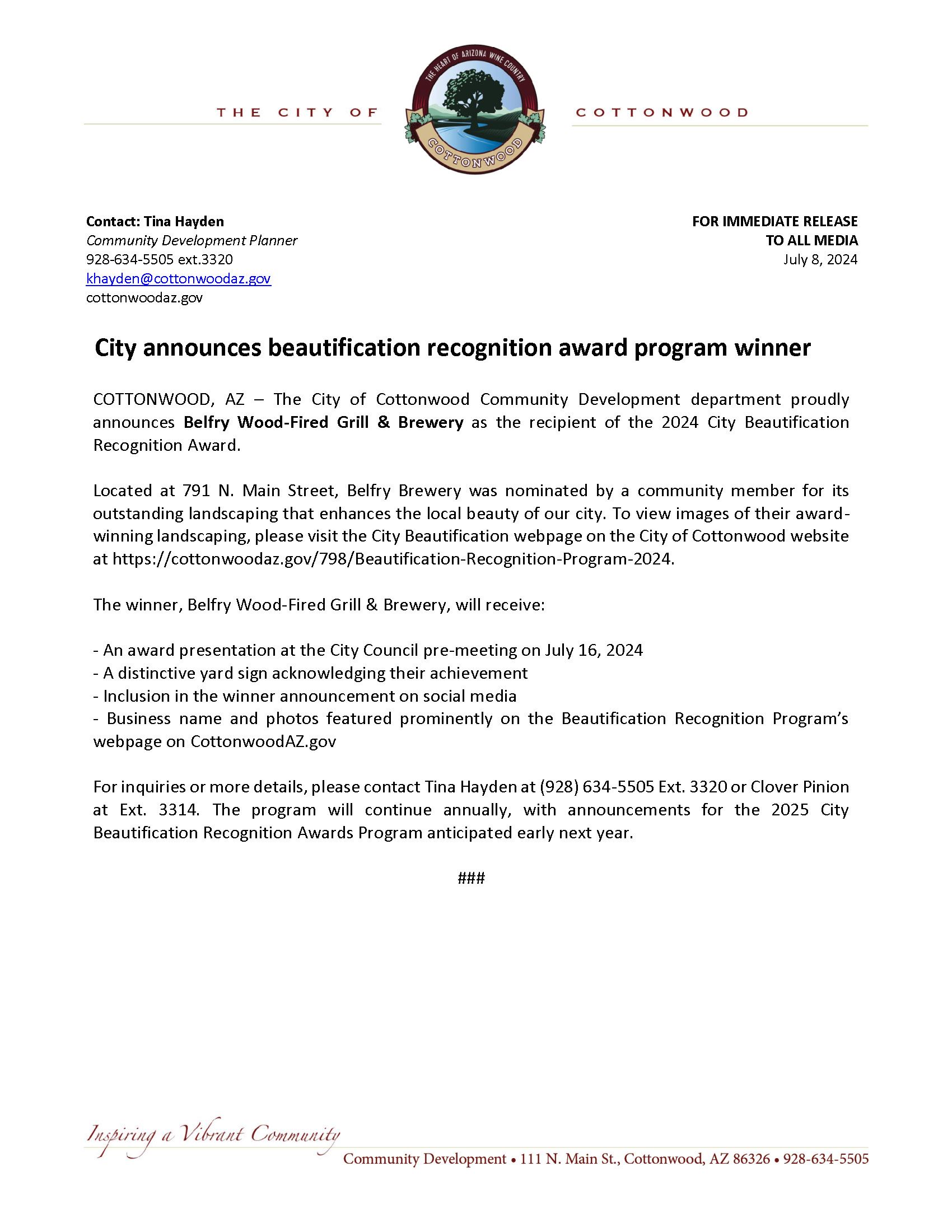 2024-07-08_Press Release_City Beautification Winner