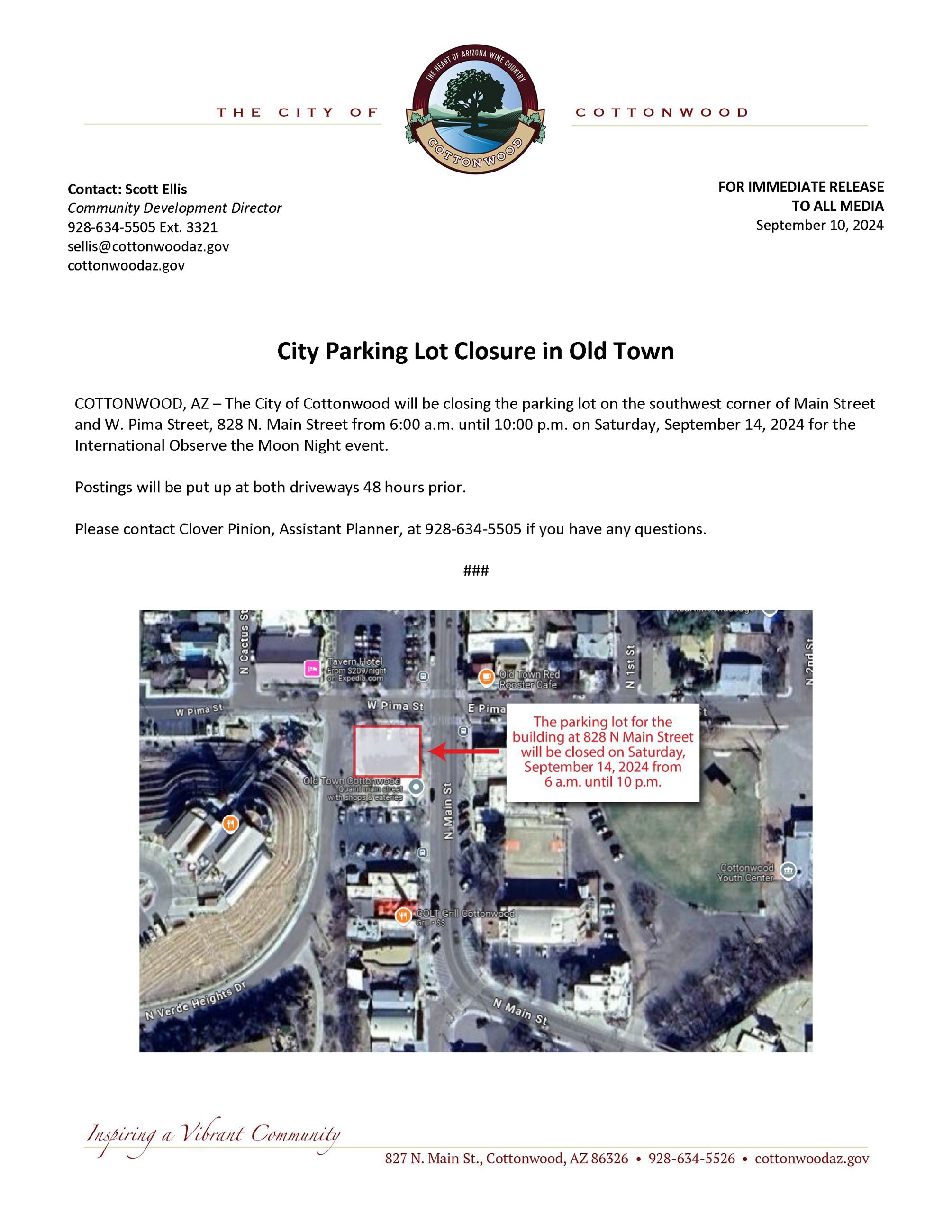 Press Release - Parking Lot Closure on 9-14-2024
