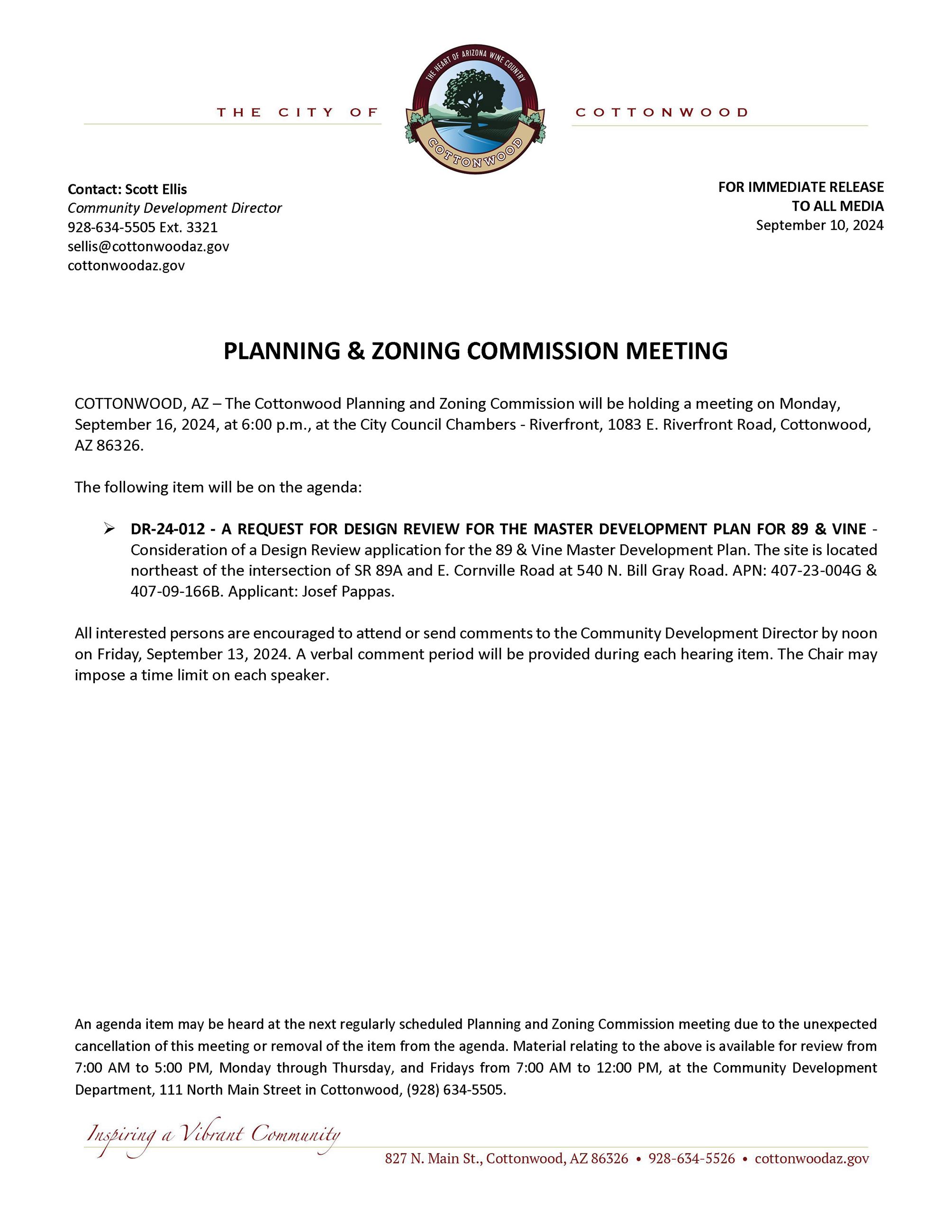 Press Release - PZ Meeting 9-16-2024