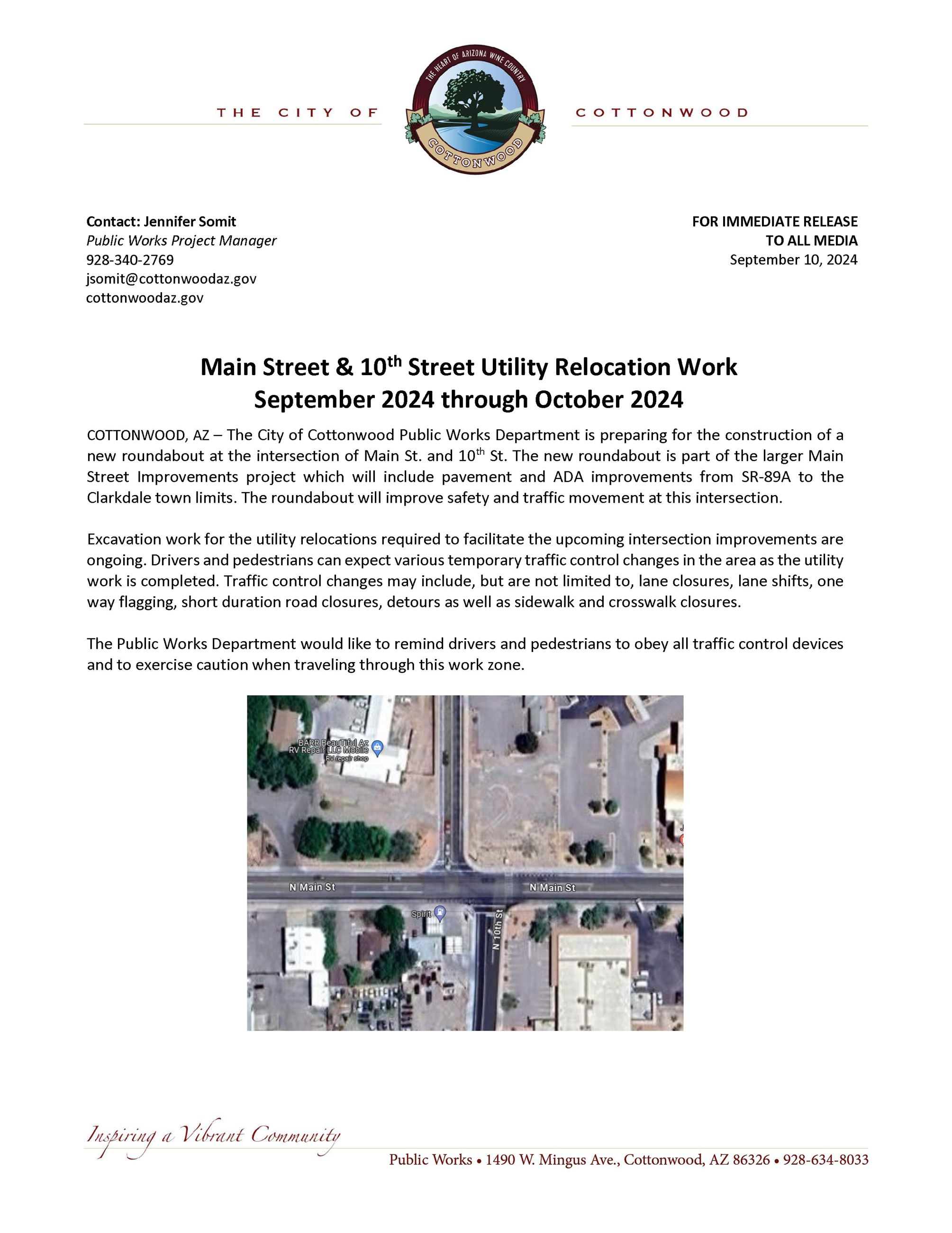 PRESS RELEASE - Main Street and 10th Street Utility Relocation Work