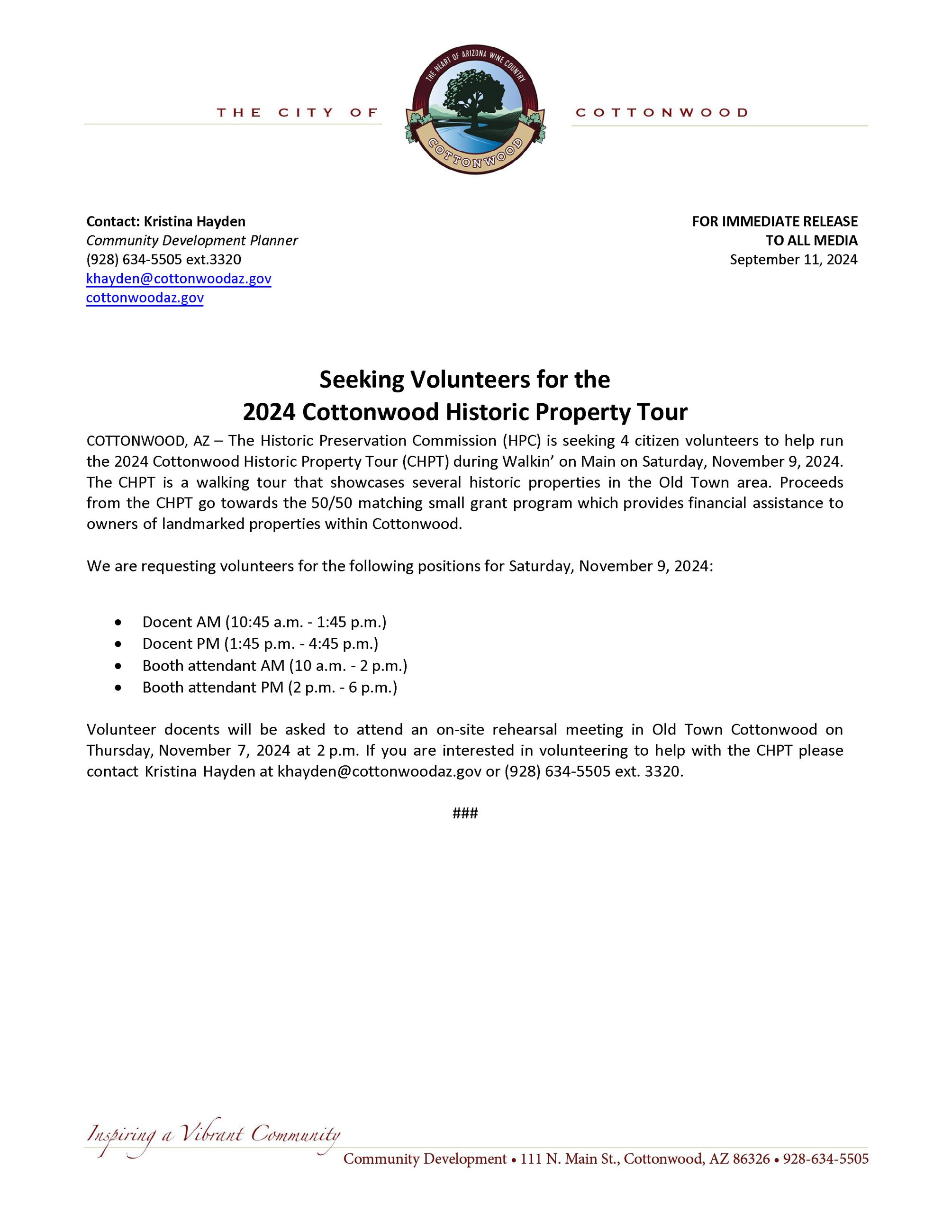 Press Release - CHPT Volunteer Search