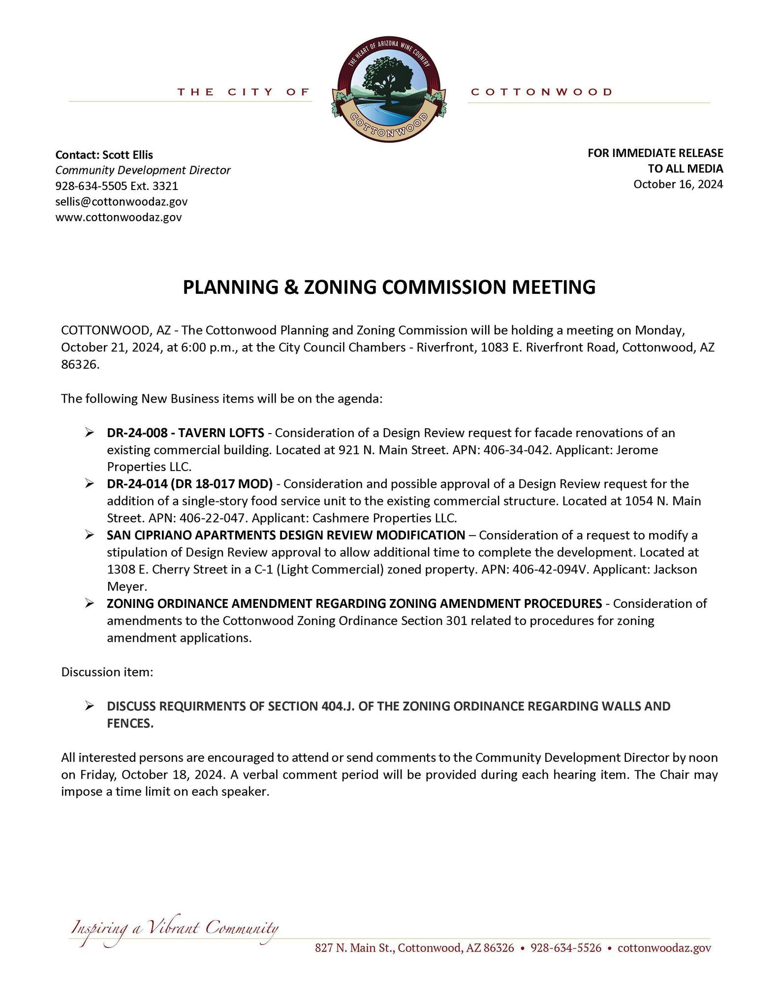 Press Release - PZ Meeting on 10-21-2024