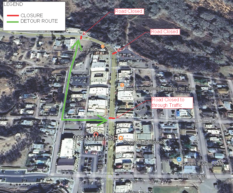 Main St. Closure and Detour Map 5-15-2025