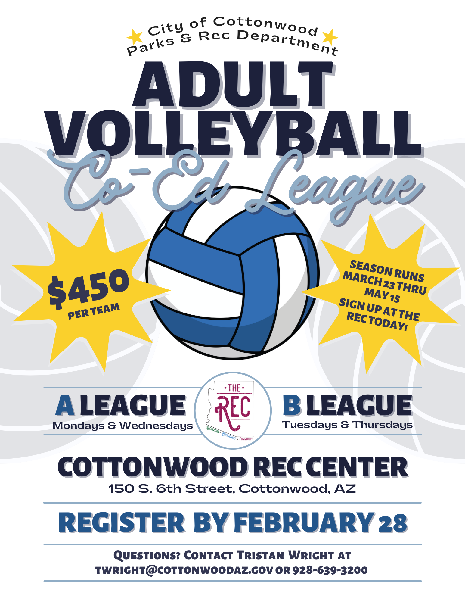 2026 Adult Volleyball League flyer